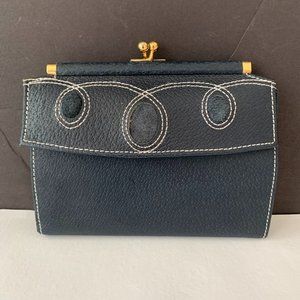 Vintage St. Thomas Navy Blue LEATHER PIG SKIN Wallet NEW TAG IS STILL ATTACHED